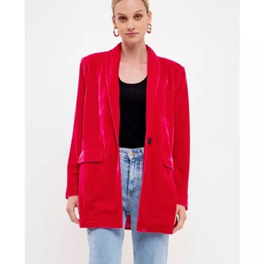 Endless Rose Fuchsia Velvet Blazer Oversized Blazer. Size Small
